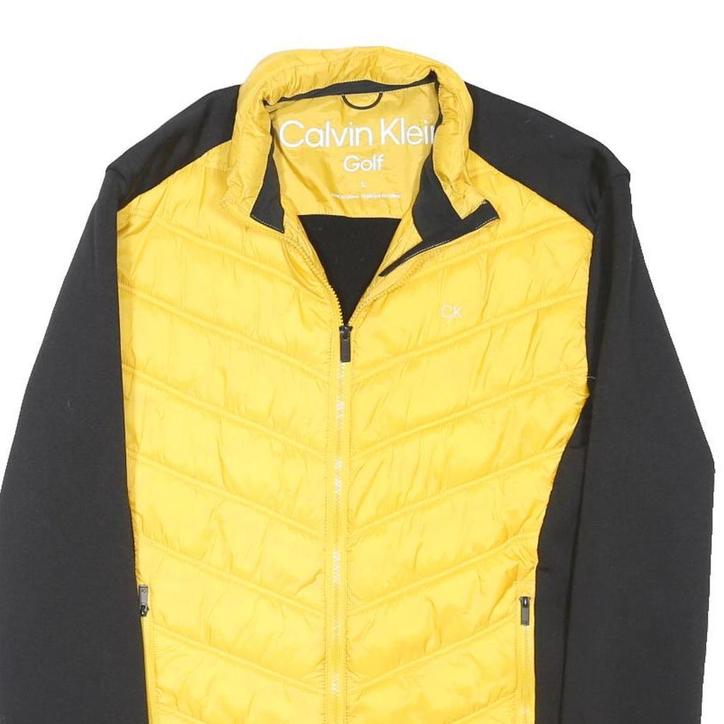 CALVIN KLEIN Mens Yellow & Black Quilted Jacket L Polyester Blend Zip Golf