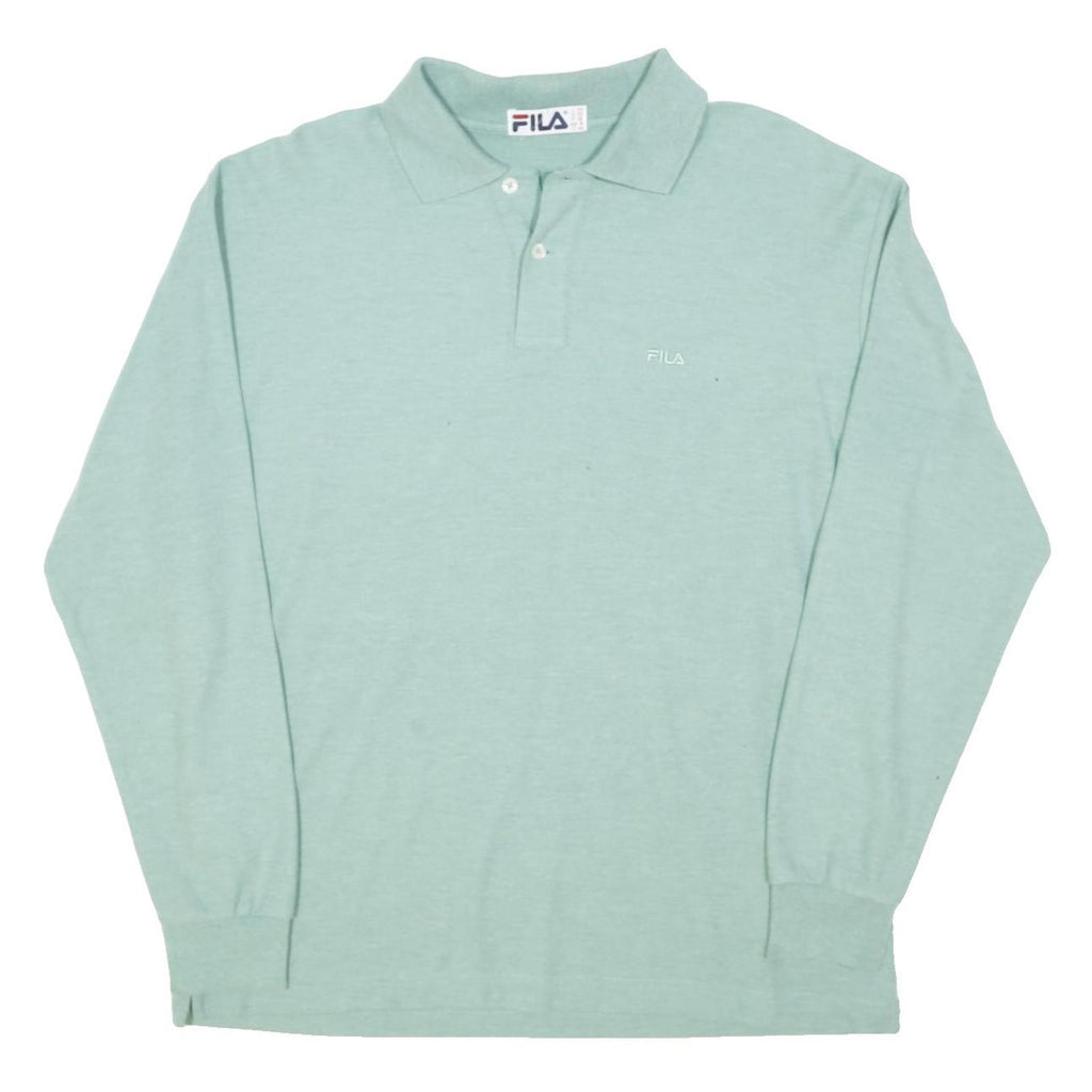 FILA Mens Blue Long Sleeve Plain XL Cotton Blend Polo Shirt Casual Basic