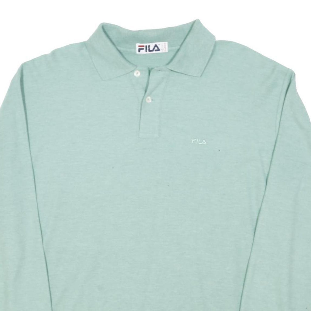 FILA Mens Blue Long Sleeve Plain XL Cotton Blend Polo Shirt Casual Basic