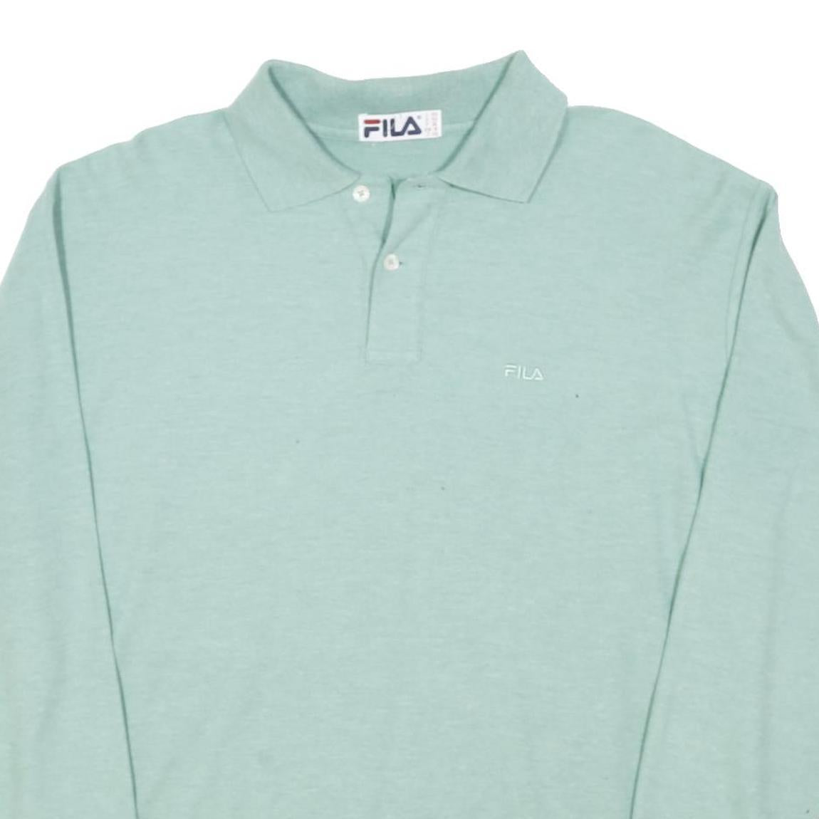 FILA Mens Blue Long Sleeve Plain XL Cotton Blend Polo Shirt Casual Basic