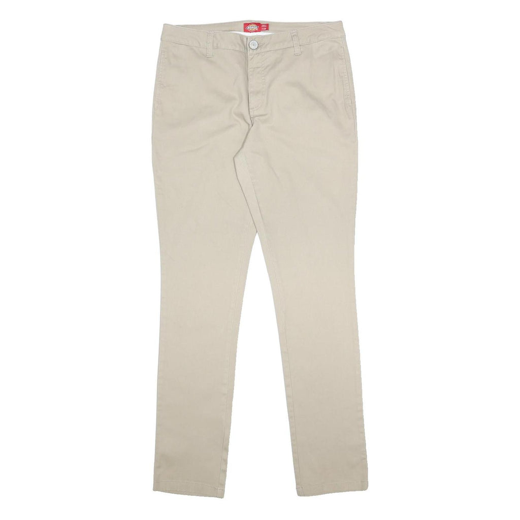 DICKIES Womens Slim Beige Cotton Blend Slim Trousers W30 L30 Classic Zip Pockets