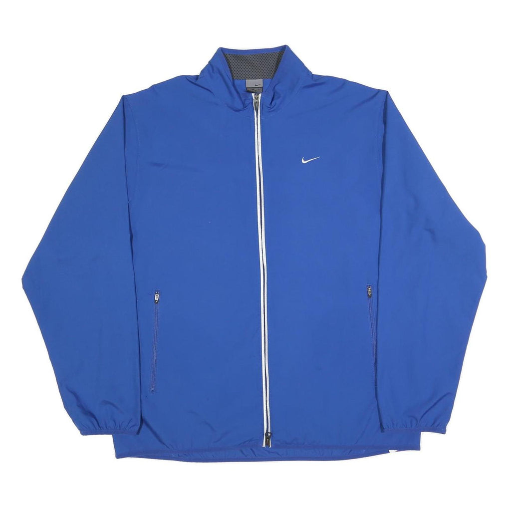 NIKE Mens Blue Zip Jacket L Cotton Blend Plain Athletic Sportswear