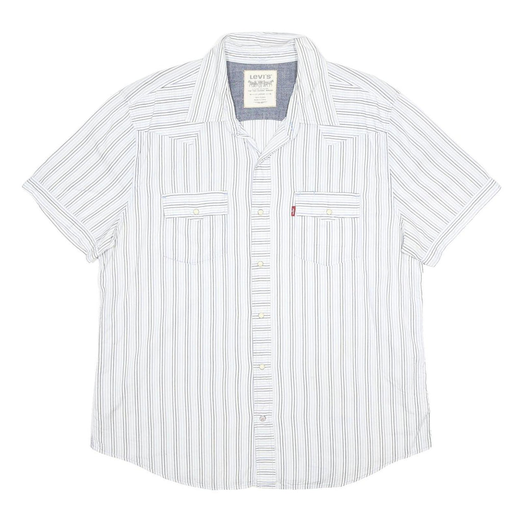 LEVI'S Mens White & Blue Striped Shirt XL Cotton Short Sleeve Casual Summer