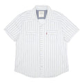 LEVI'S Mens White & Blue Striped Shirt XL Cotton Short Sleeve Casual Summer