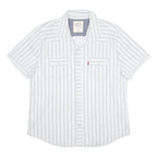 LEVI'S Mens White & Blue Striped Shirt XL Cotton Short Sleeve Casual Summer