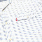 LEVI'S Mens White & Blue Striped Shirt XL Cotton Short Sleeve Casual Summer
