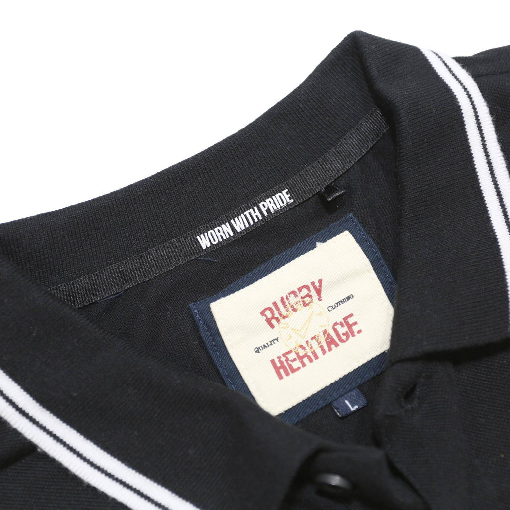 RUGBY HERITAGE Mens Black New Zealand Short Sleeve Polo Shirt L Cotton Blend