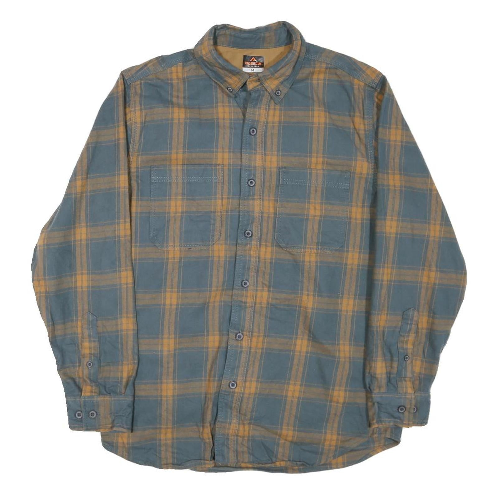 RIDGECUT Mens Blue & Beige Check Shirt M Button-Down Casual Cotton Blend