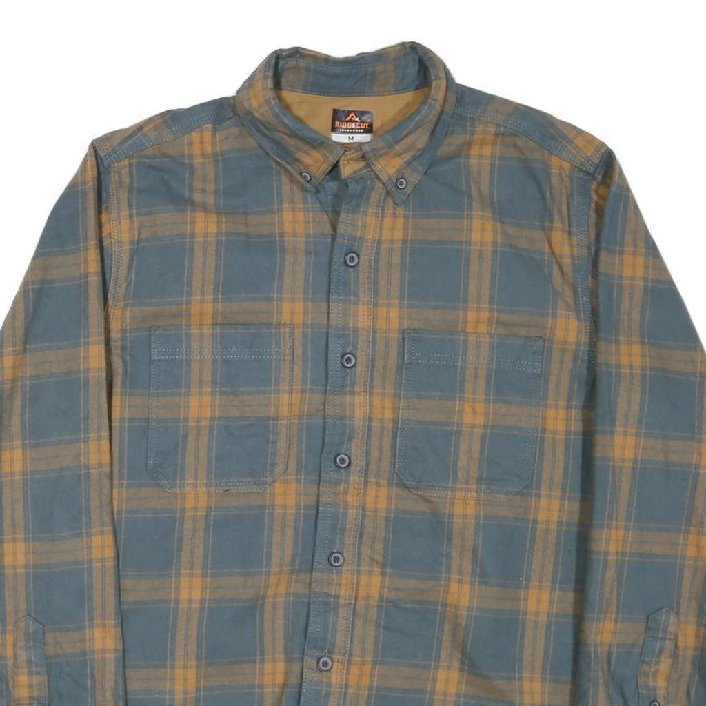 RIDGECUT Mens Blue & Beige Check Shirt M Button-Down Casual Cotton Blend