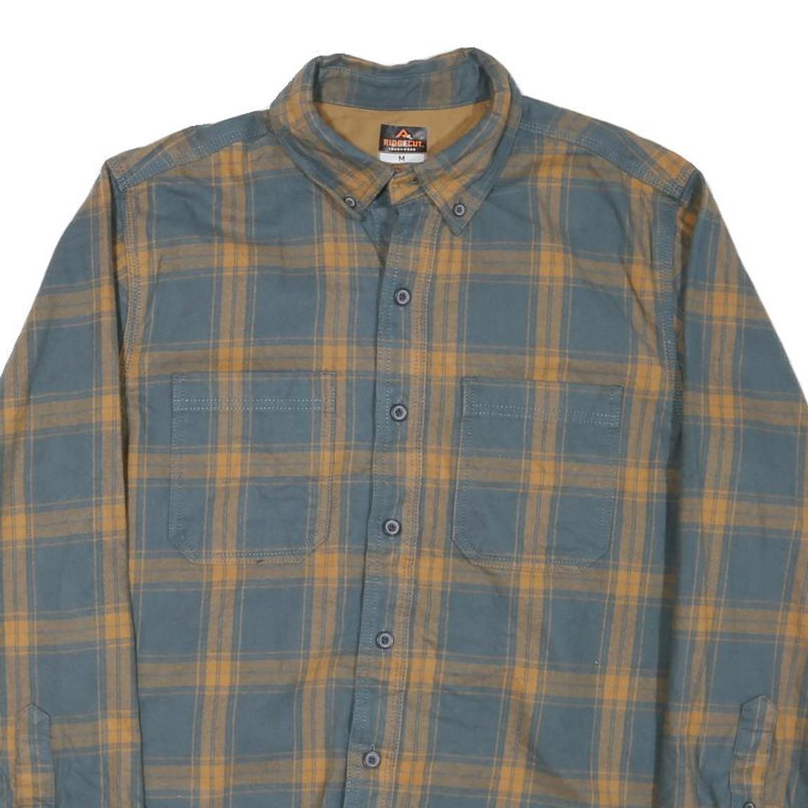 RIDGECUT Mens Blue & Beige Check Shirt M Button-Down Casual Cotton Blend