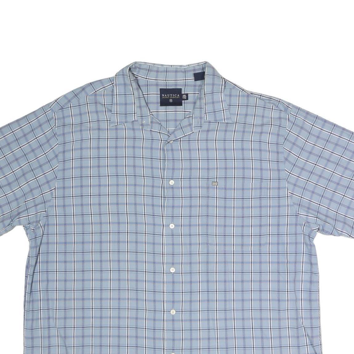 NAUTICA Mens Blue & White Check Short Sleeve Shirt 2XL Cotton Blend Casual