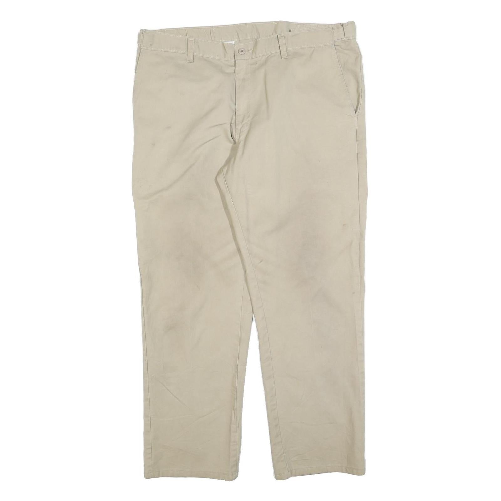 DICKIES Mens Cotton Blend Beige Regular Fit Straight Leg Trousers W38 L28