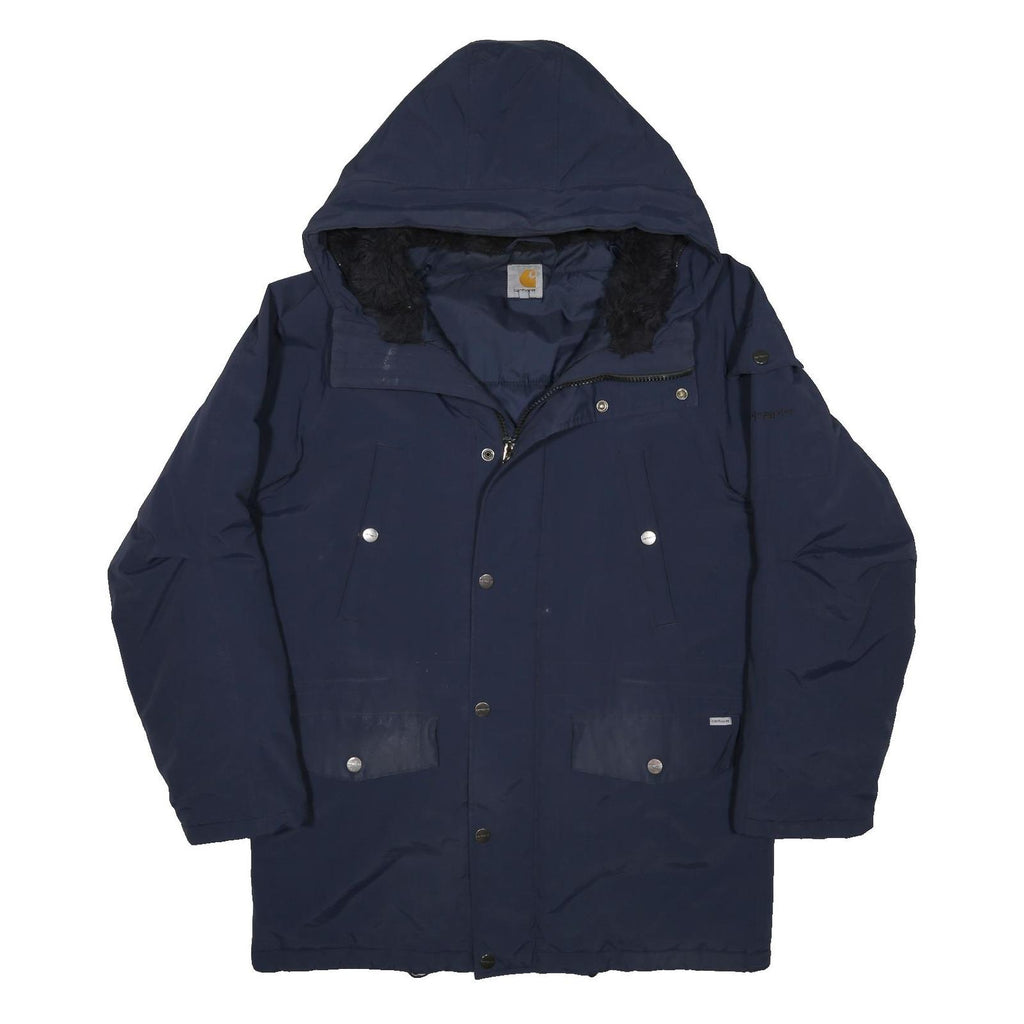 CARHARTT Mens Navy Blue Outdoor Jacket M Nylon Zip Hooded Plain Warm