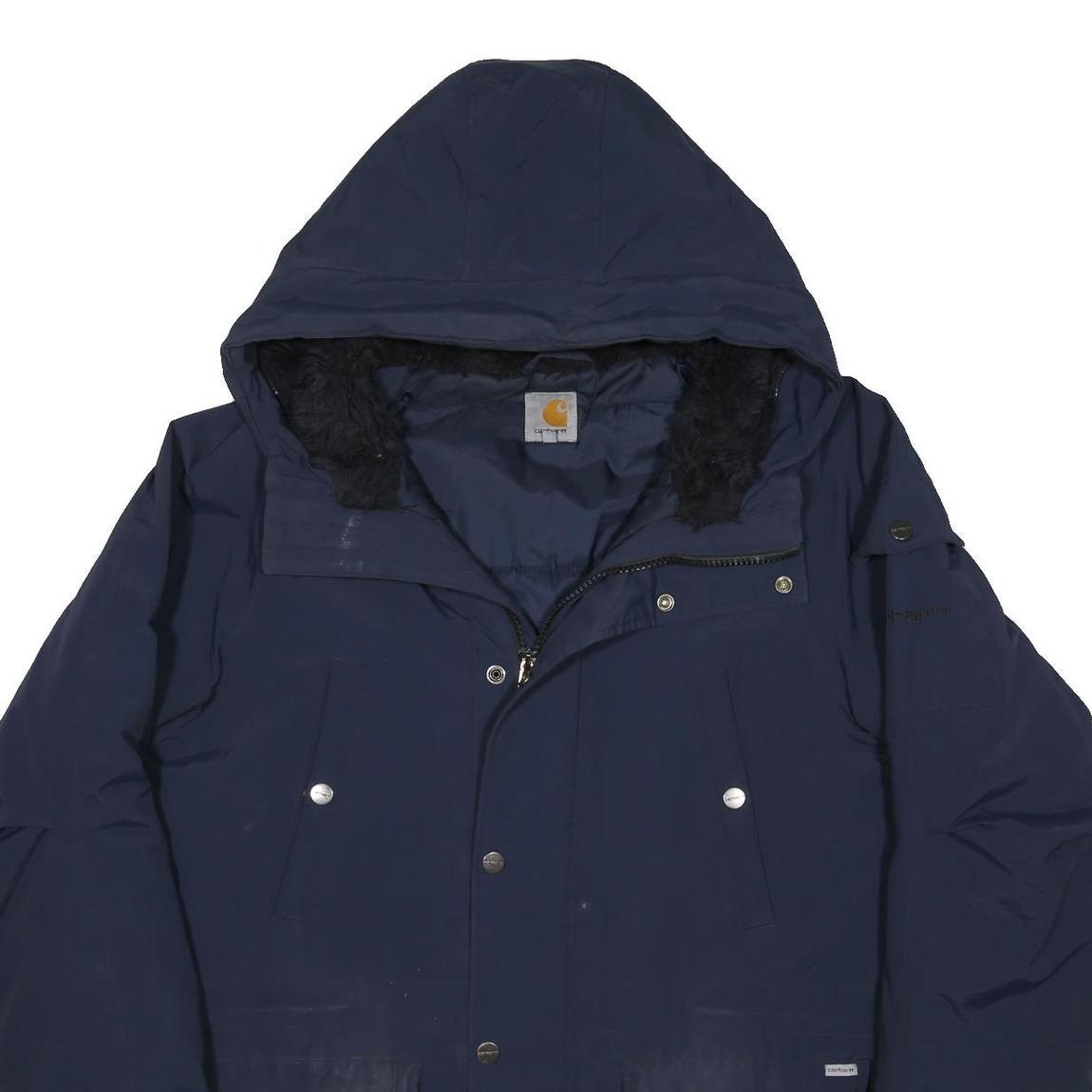 CARHARTT Mens Navy Blue Outdoor Jacket M Nylon Zip Hooded Plain Warm