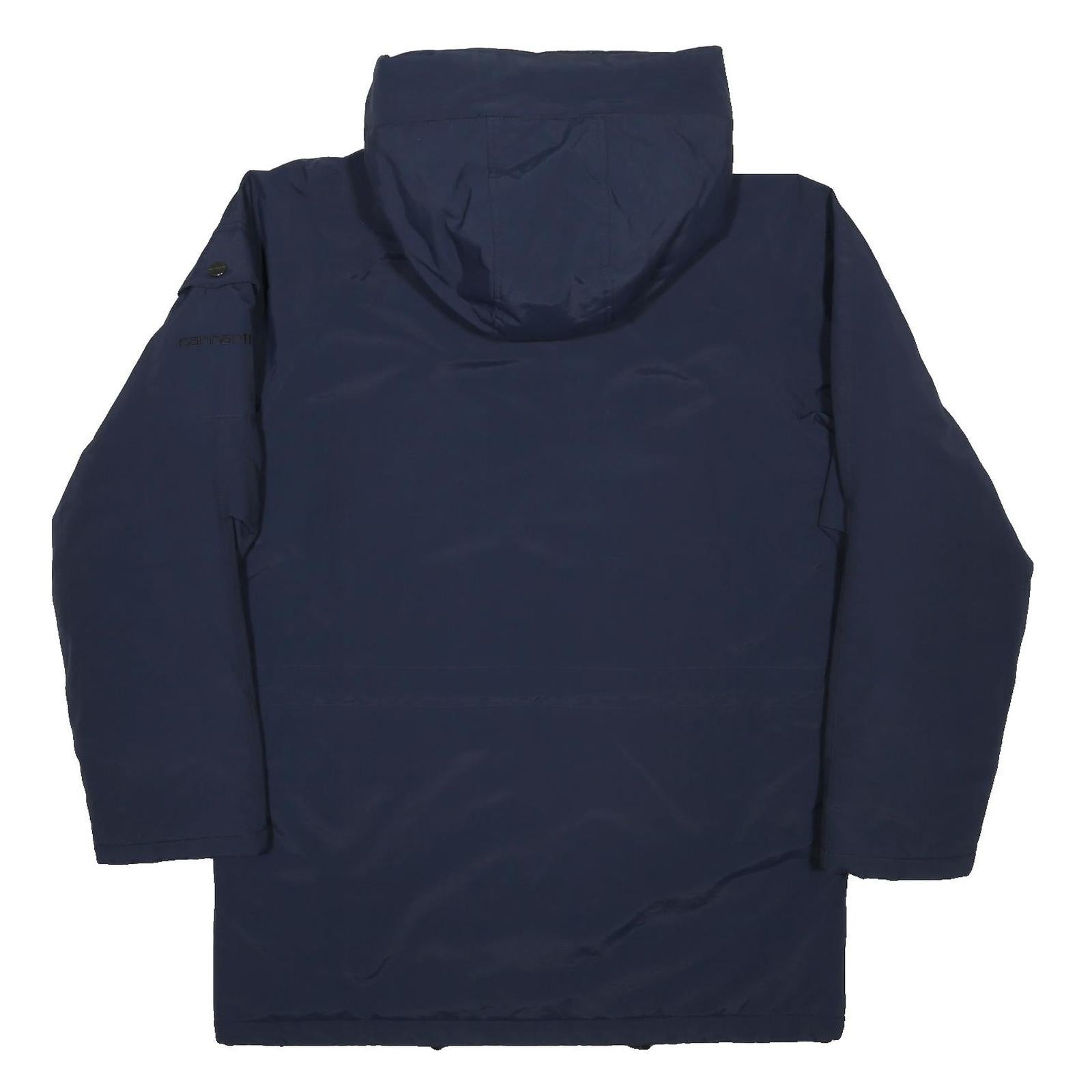 CARHARTT Mens Navy Blue Outdoor Jacket M Nylon Zip Hooded Plain Warm