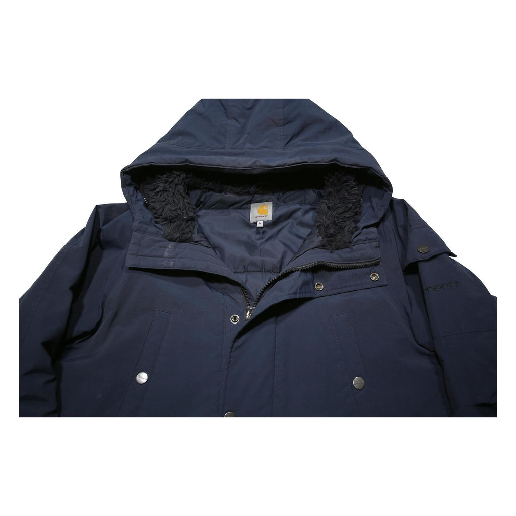 CARHARTT Mens Navy Blue Outdoor Jacket M Nylon Zip Hooded Plain Warm