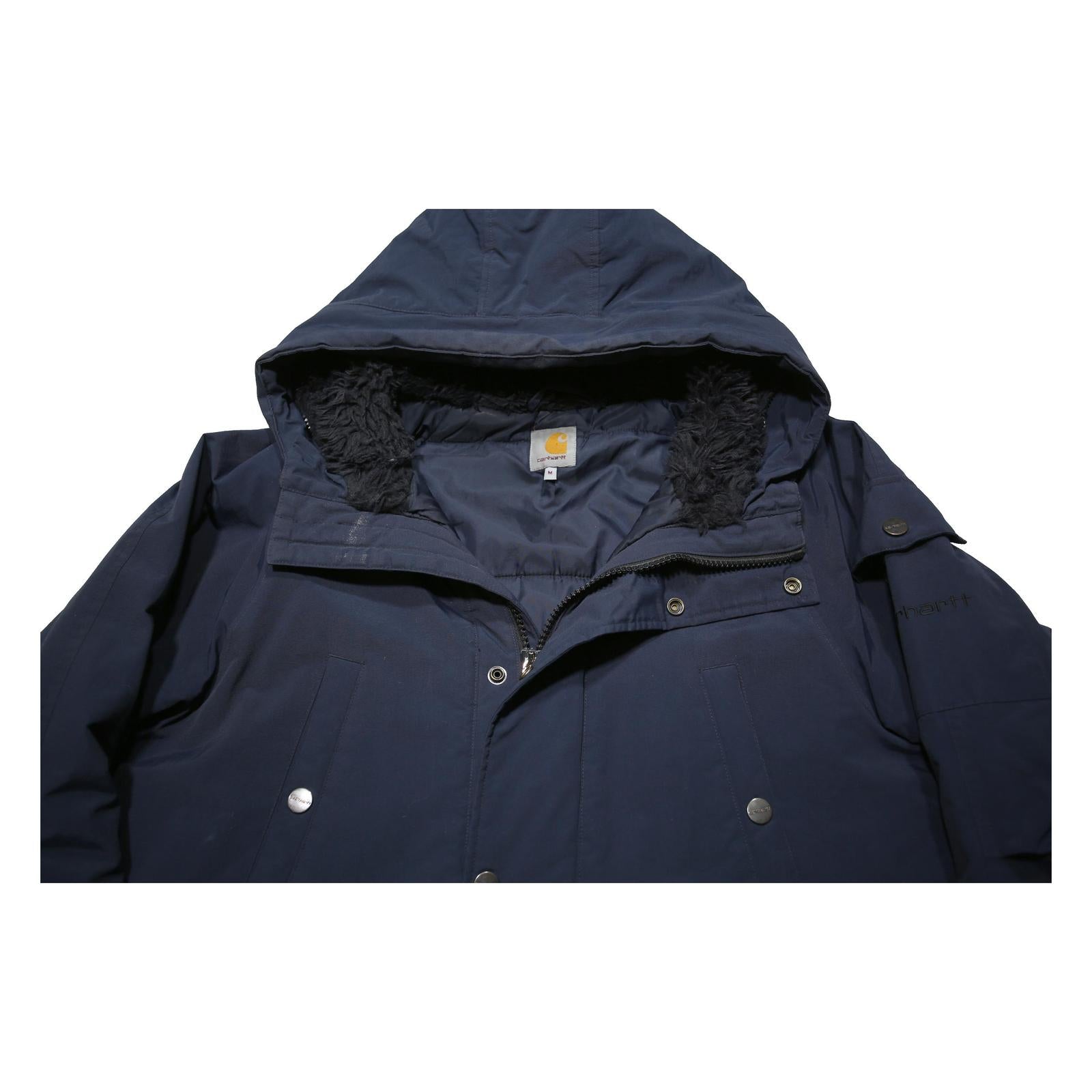 CARHARTT Mens Navy Blue Outdoor Jacket M Nylon Zip Hooded Plain Warm