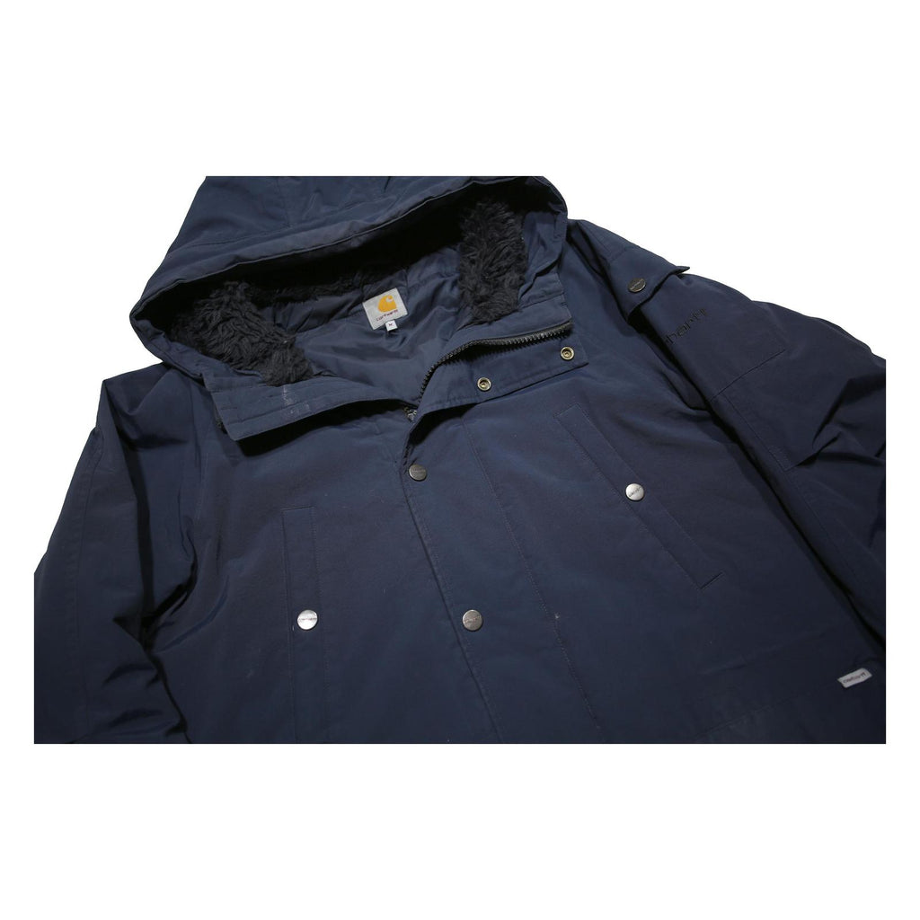 CARHARTT Mens Navy Blue Outdoor Jacket M Nylon Zip Hooded Plain Warm