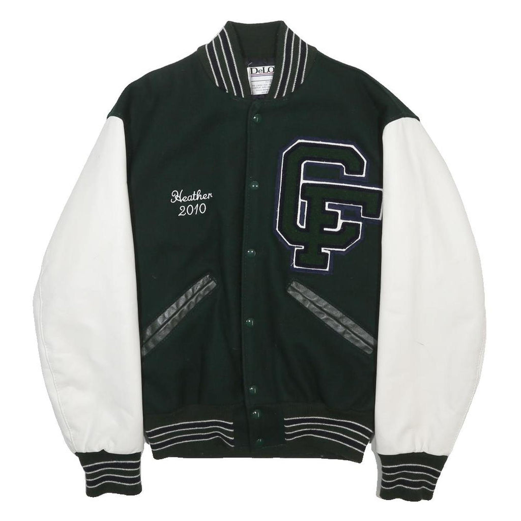 DELONG Womens Green & White Colonial Forge Varsity Button Wool Jacket S