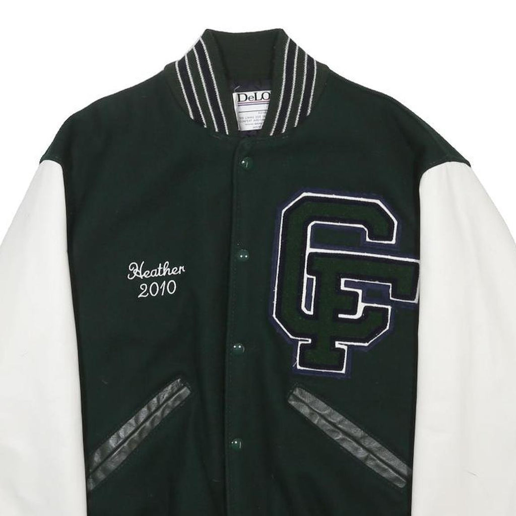 DELONG Womens Green & White Colonial Forge Varsity Button Wool Jacket S