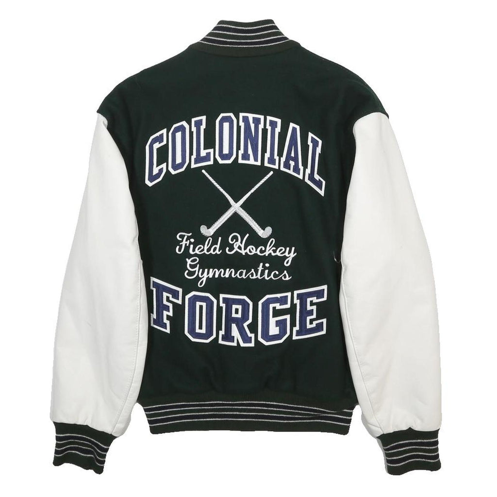 DELONG Womens Green & White Colonial Forge Varsity Button Wool Jacket S