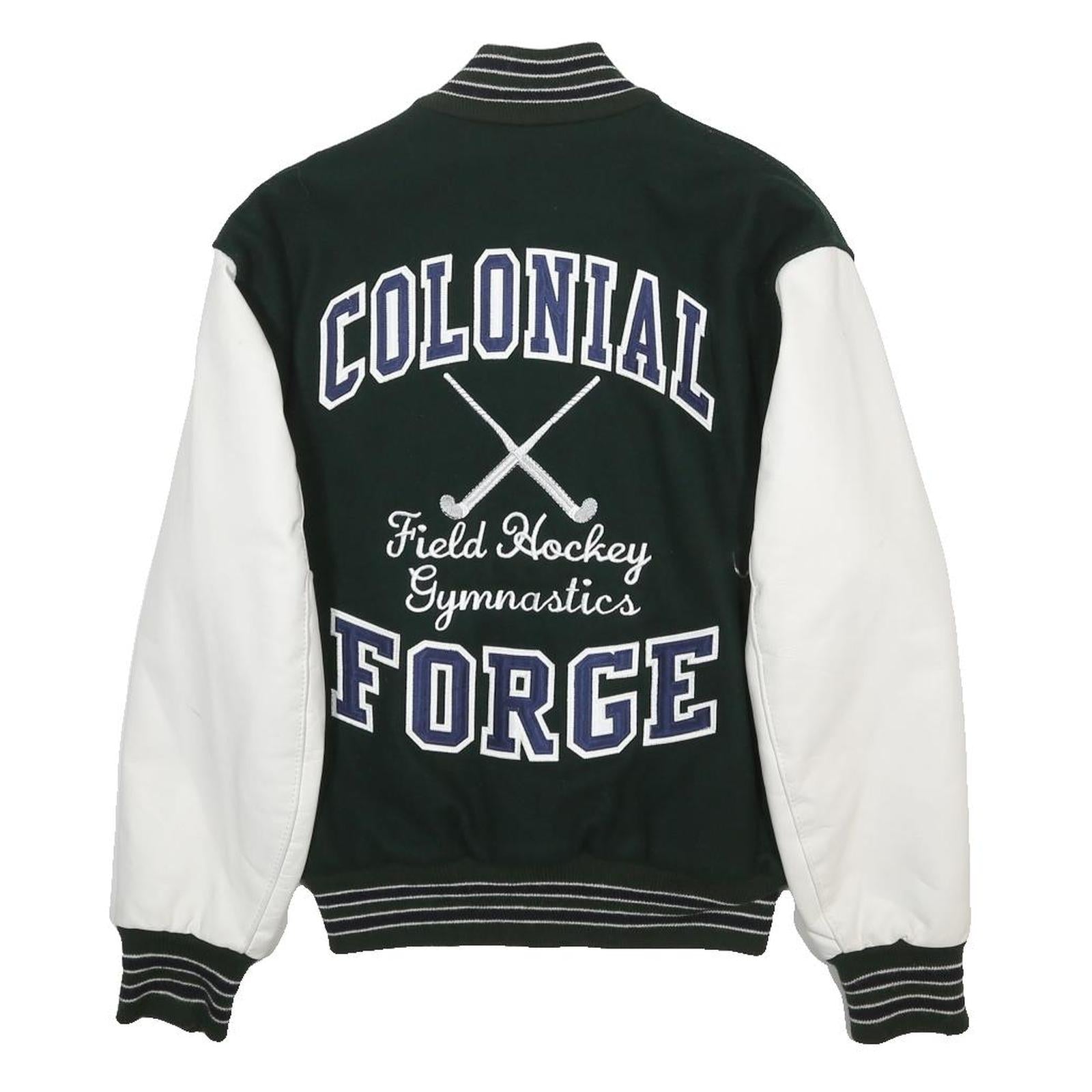 DELONG Womens Green & White Colonial Forge Varsity Button Wool Jacket S