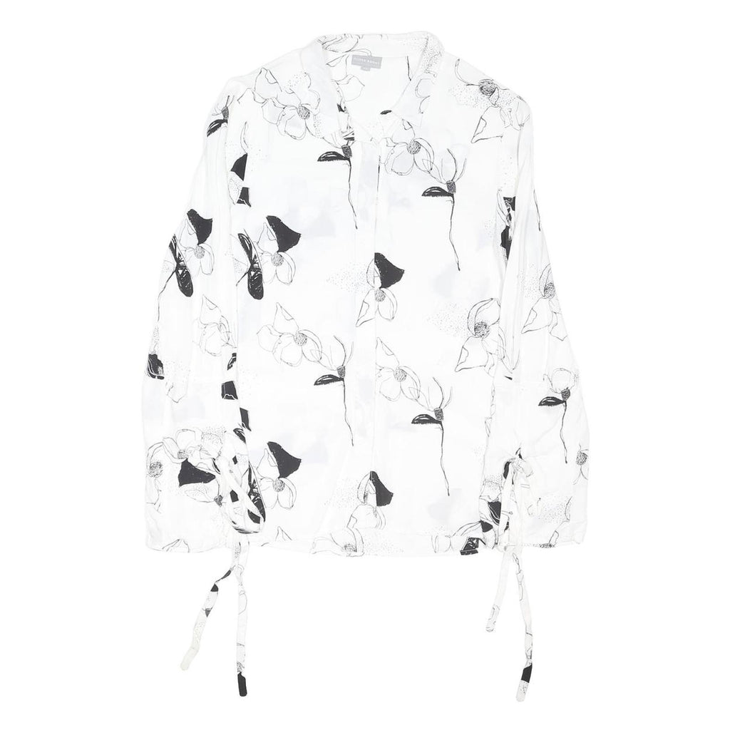 OLIVER BONAS Womens White Printed Shirt Long Sleeve Collared UK 10 Elegant