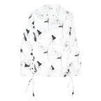 OLIVER BONAS Womens White Printed Shirt Long Sleeve Collared UK 10 Elegant