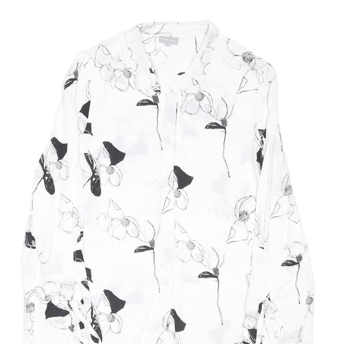 OLIVER BONAS Womens White Printed Shirt Long Sleeve Collared UK 10 Elegant