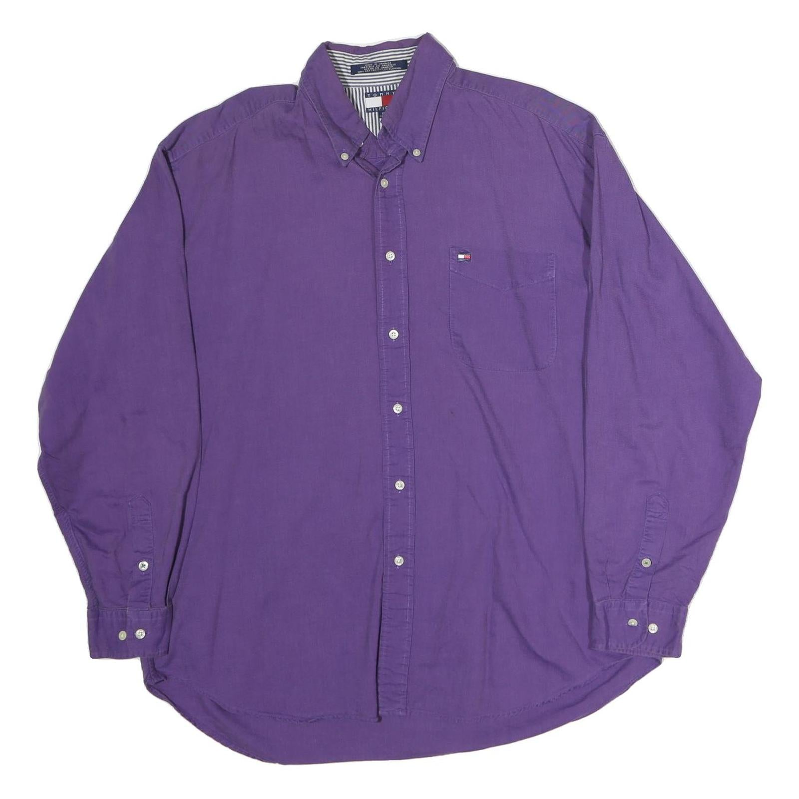 TOMMY HILFIGER Mens Purple Cotton Button Down Shirt XL Classic Fit Casual