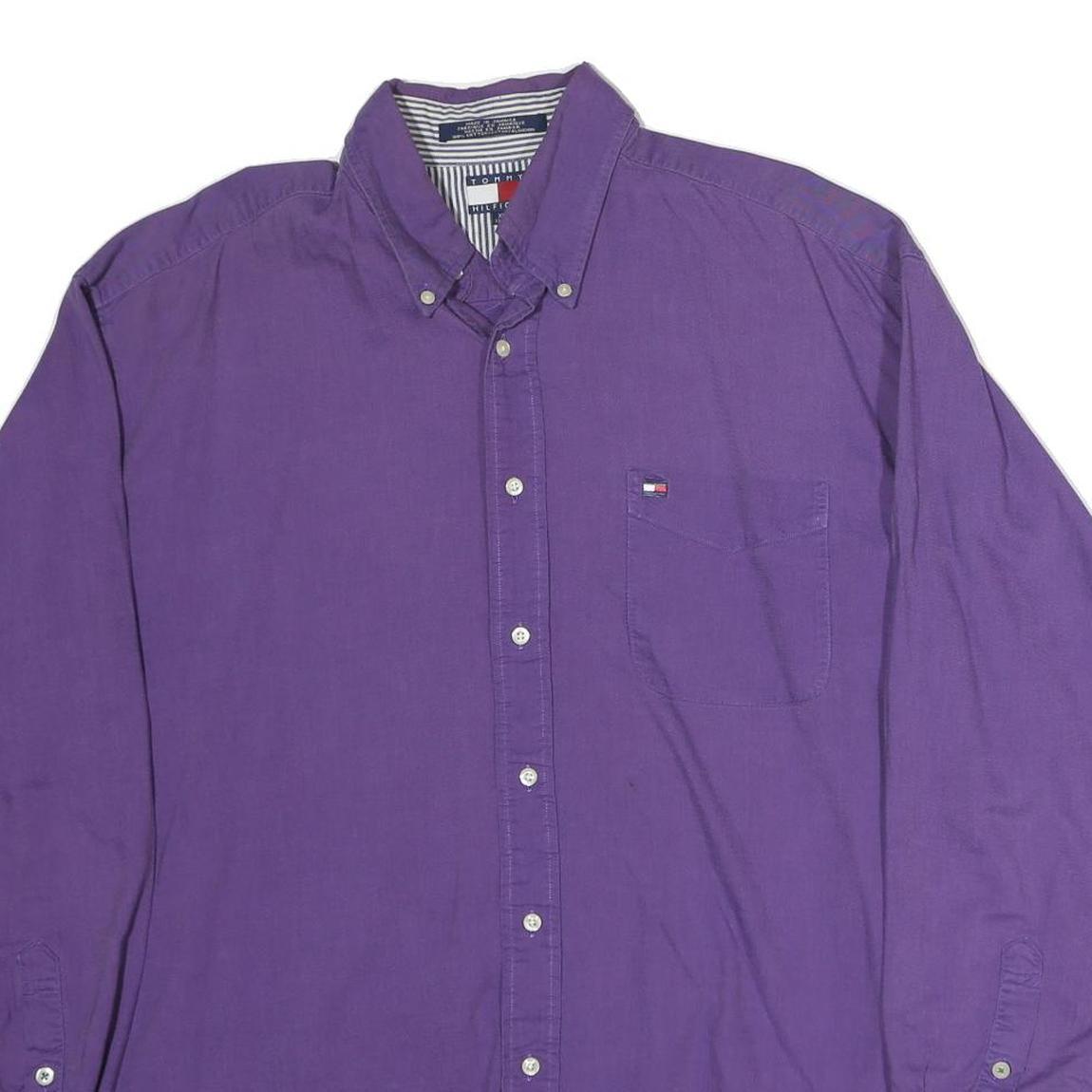 TOMMY HILFIGER Mens Purple Cotton Button Down Shirt XL Classic Fit Casual