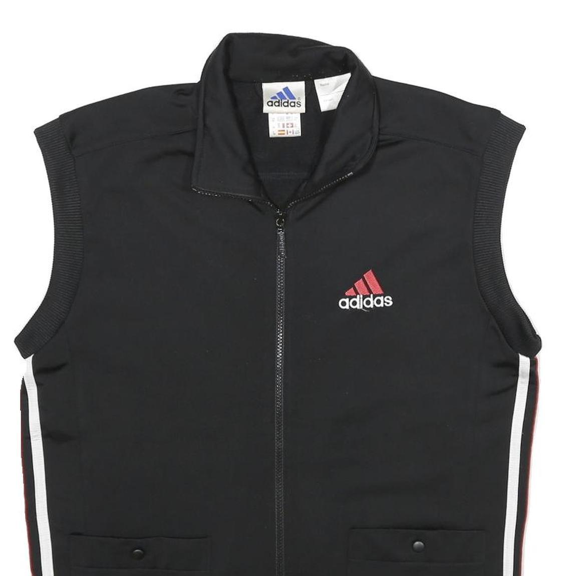 ADIDAS Mens Black & Red Track Sleeveless Jacket XS Polyester Zip Sportswear