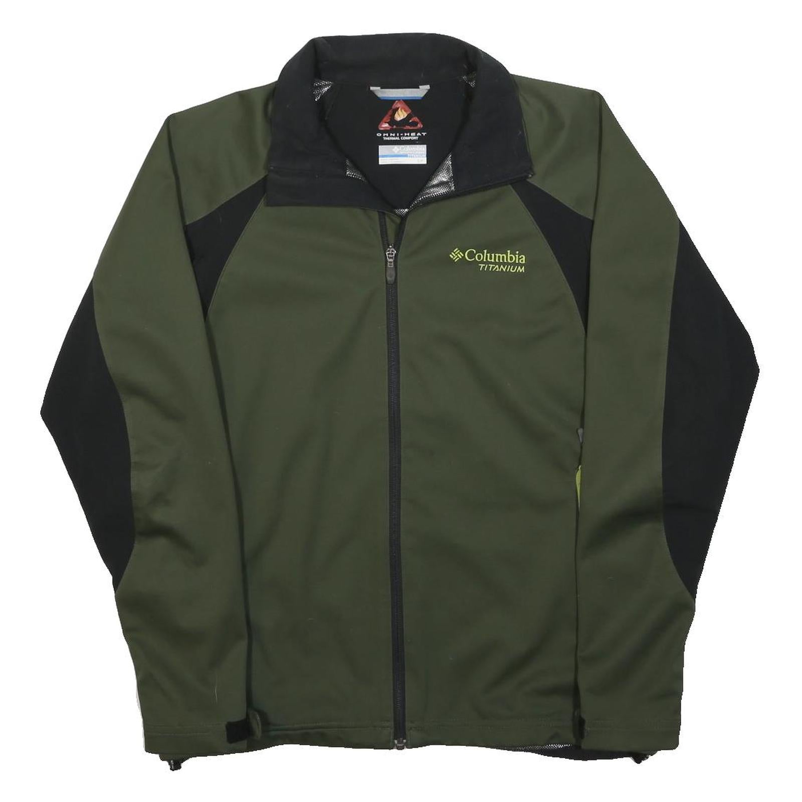 COLUMBIA Mens Green & Black Outdoor Jacket S Polyester Zip Performance