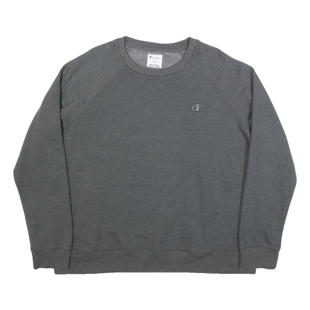 CHAMPION Womens Grey Cotton Blend Crew Neck Sweatshirt L Casual Pullover