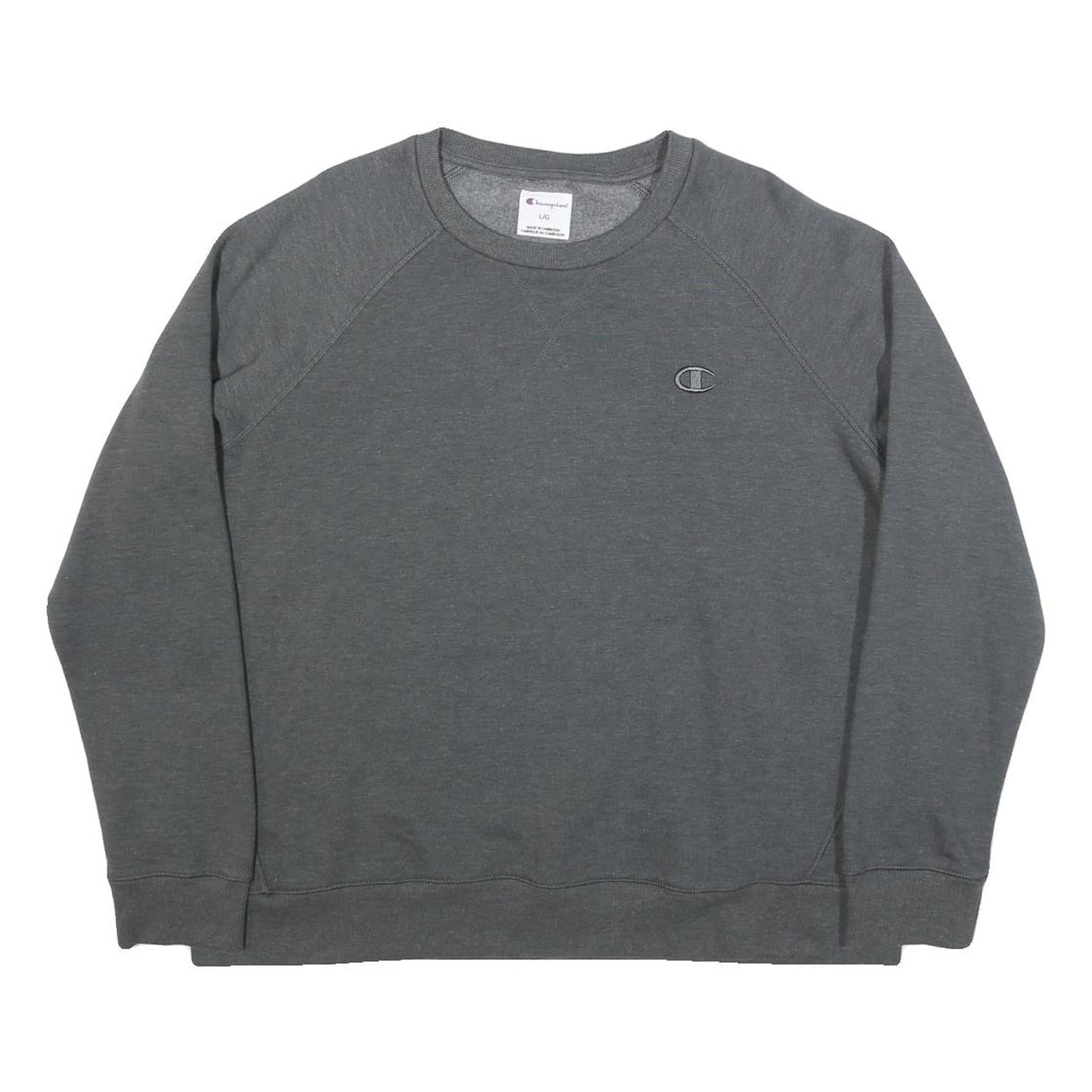 CHAMPION Womens Grey Cotton Blend Crew Neck Sweatshirt L Casual Pullover