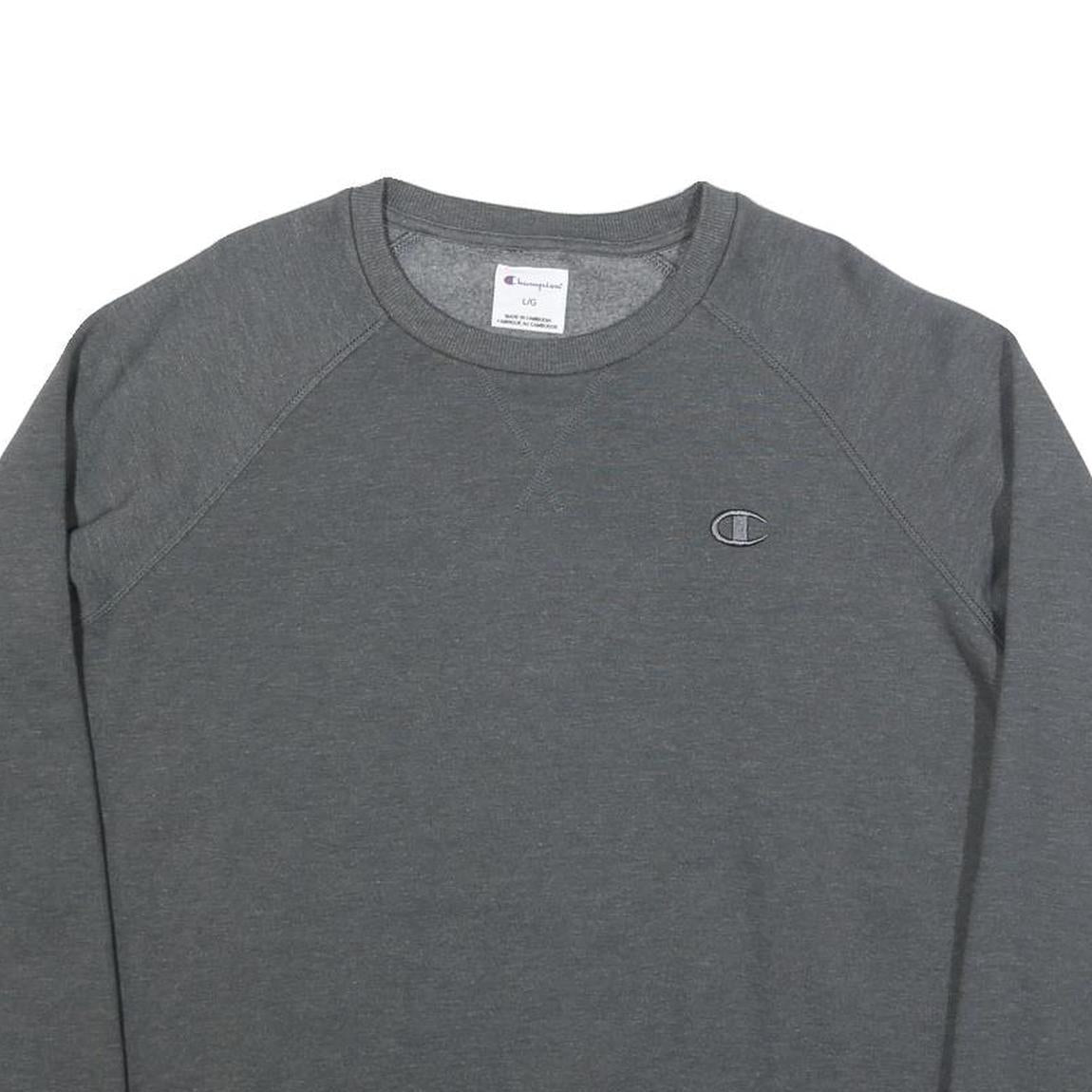 CHAMPION Womens Grey Cotton Blend Crew Neck Sweatshirt L Casual Pullover