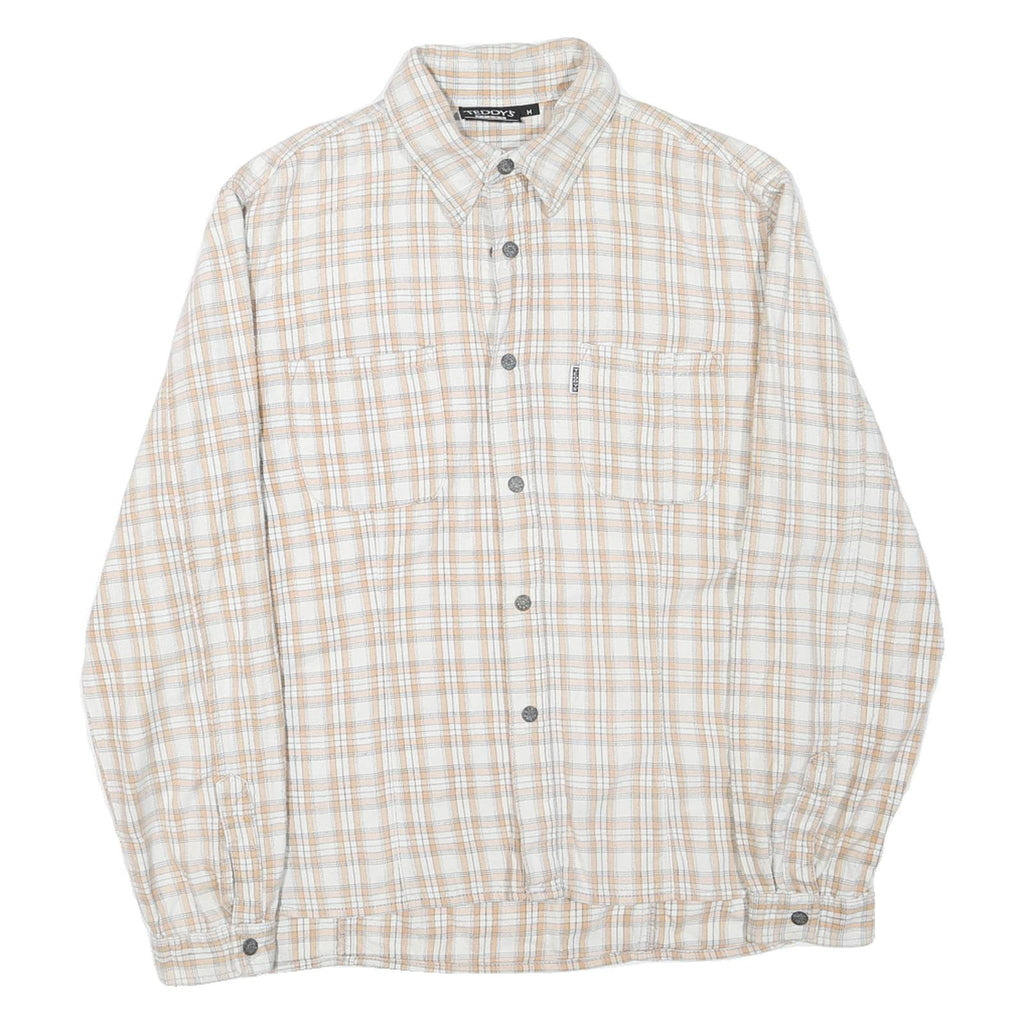 TEDDY'S JEANS Mens Beige & White Checked Cotton Blend Shirt M Casual Long Sleeve