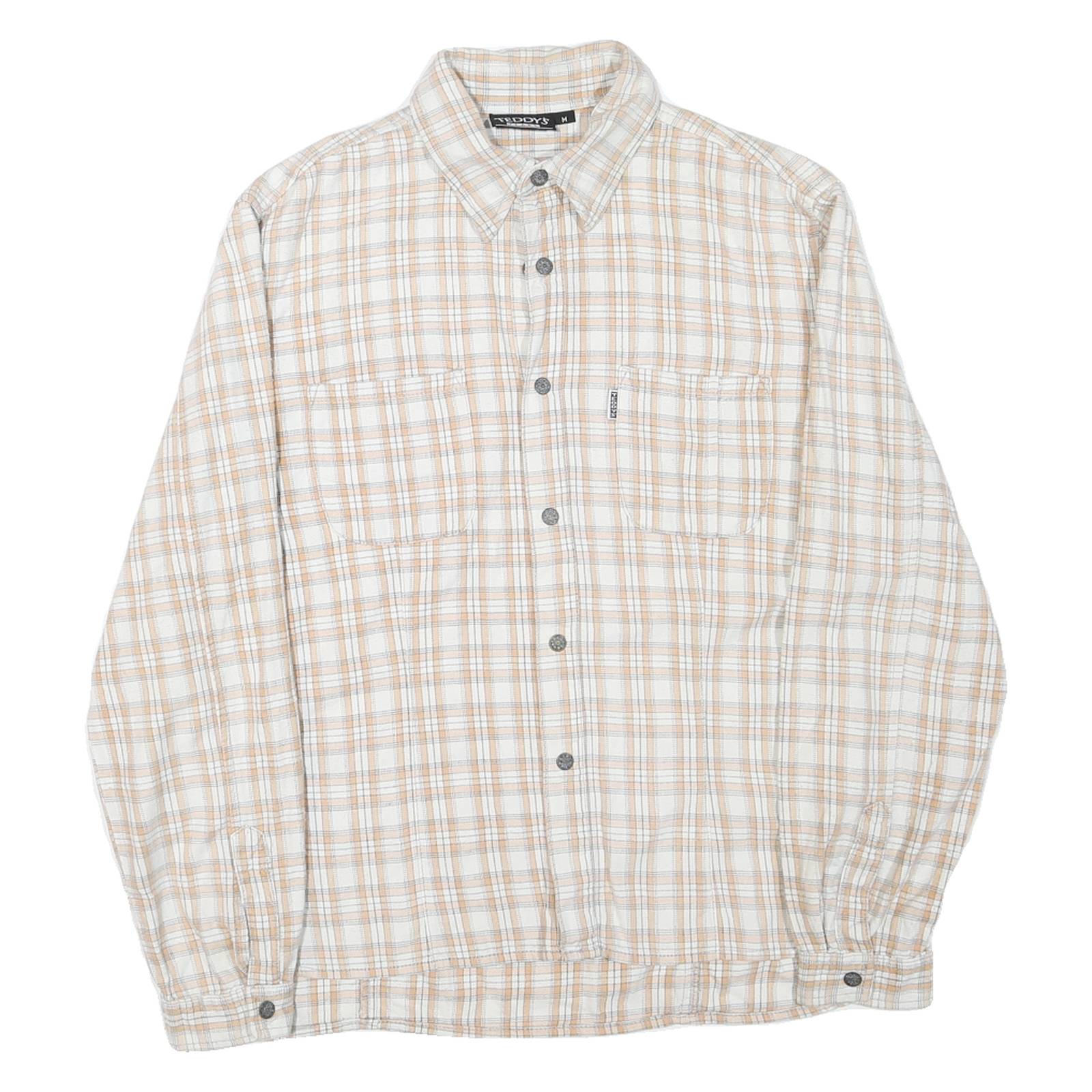 TEDDY'S JEANS Mens Beige & White Checked Cotton Blend Shirt M Casual Long Sleeve