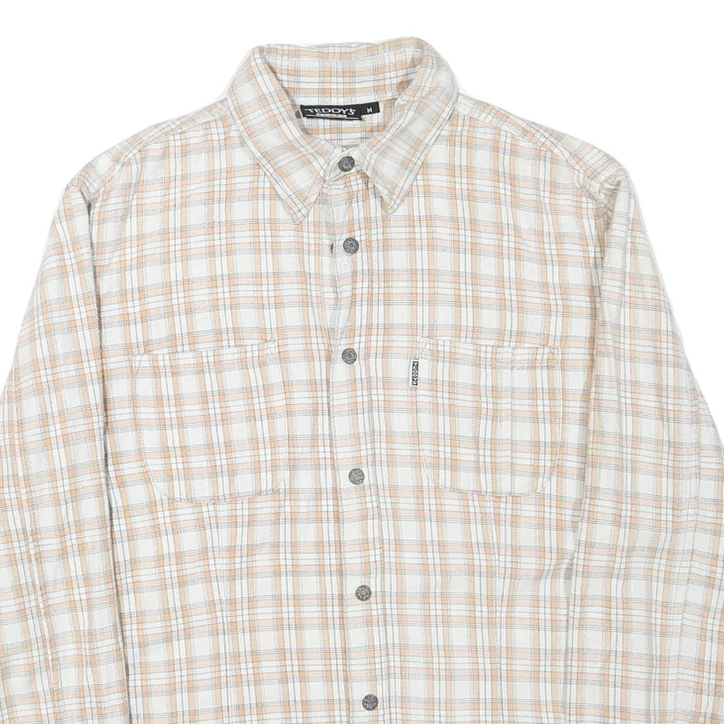 TEDDY'S JEANS Mens Beige & White Checked Cotton Blend Shirt M Casual Long Sleeve