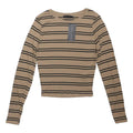 NEW LOOK Womens Beige & Black Striped Top Long Sleeve Crew Neck UK 10 Ribbed