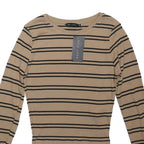 NEW LOOK Womens Beige & Black Striped Top Long Sleeve Crew Neck UK 10 Ribbed
