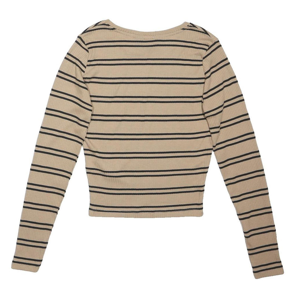 NEW LOOK Womens Beige & Black Striped Top Long Sleeve Crew Neck UK 10 Ribbed