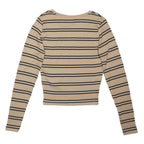 NEW LOOK Womens Beige & Black Striped Top Long Sleeve Crew Neck UK 10 Ribbed