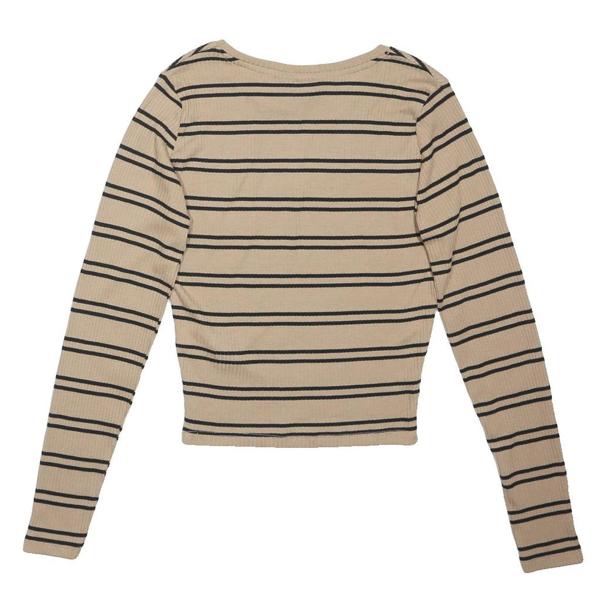 NEW LOOK Womens Beige & Black Striped Top Long Sleeve Crew Neck UK 10 Ribbed