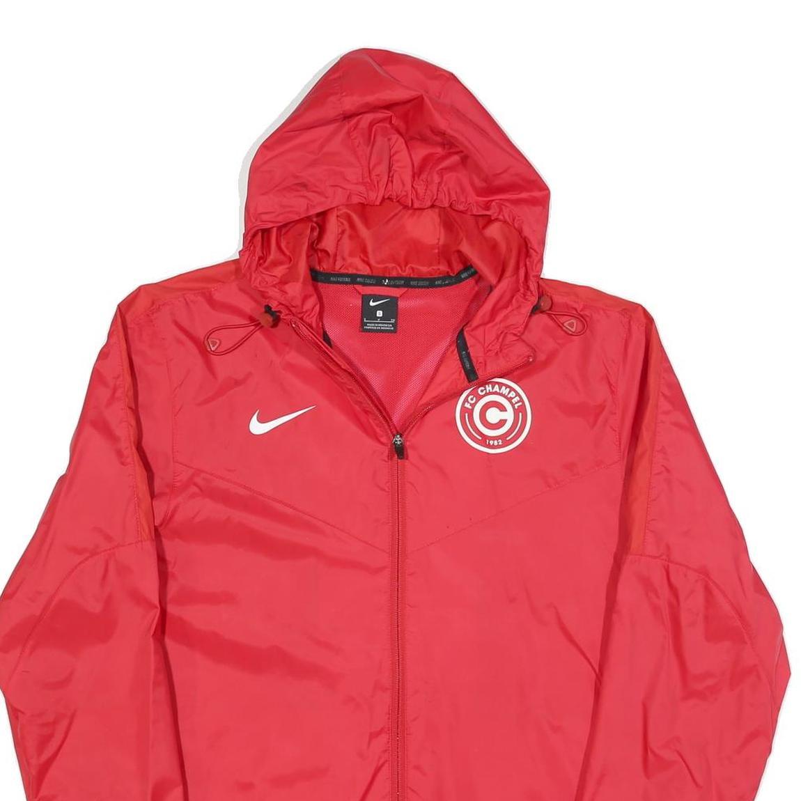 NIKE Mens Red FC Champel Jacket S Polyester Blend Plain Zip Hooded Light