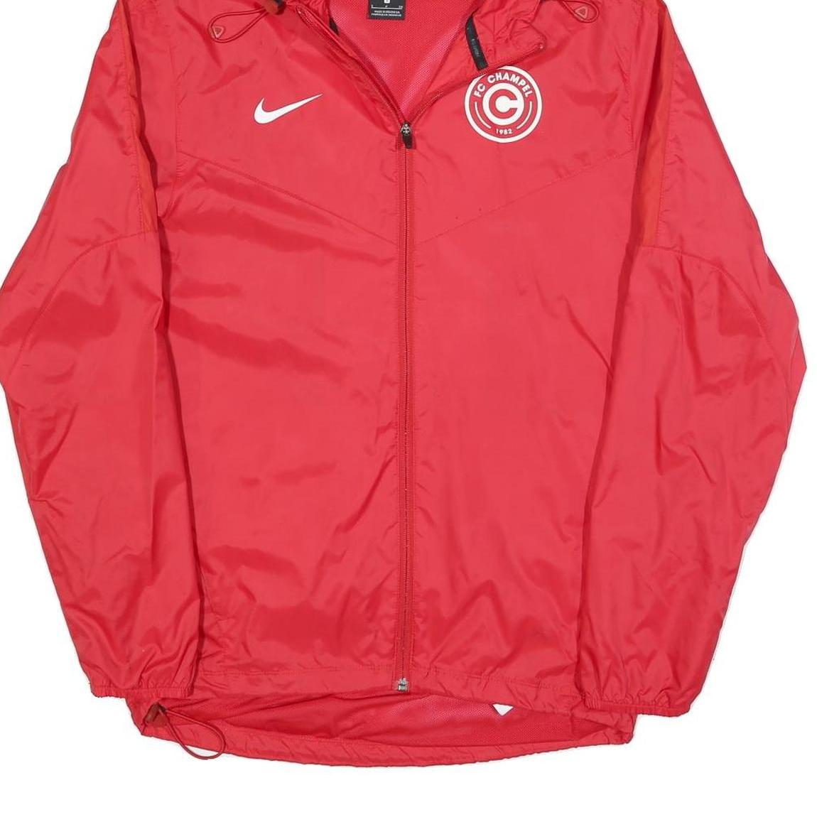 NIKE Mens Red FC Champel Jacket S Polyester Blend Plain Zip Hooded Light