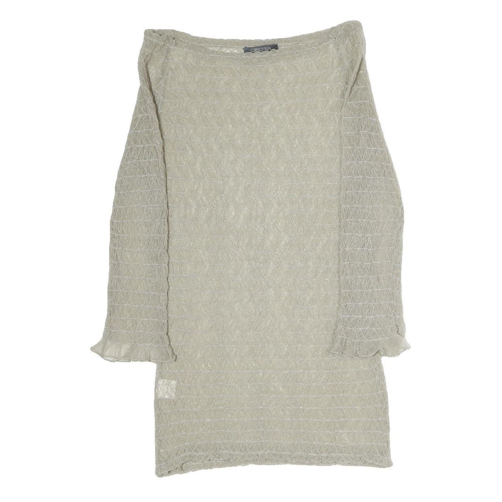 CAMMOMILLA Womens Beige Printed Top 3/4 Sleeve Boat Neck M Sheer Elegant