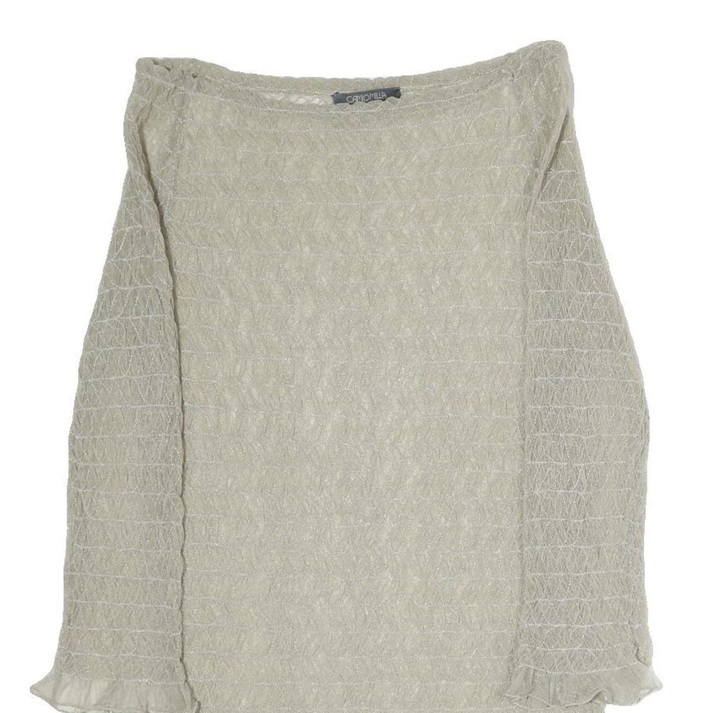 CAMMOMILLA Womens Beige Printed Top 3/4 Sleeve Boat Neck M Sheer Elegant