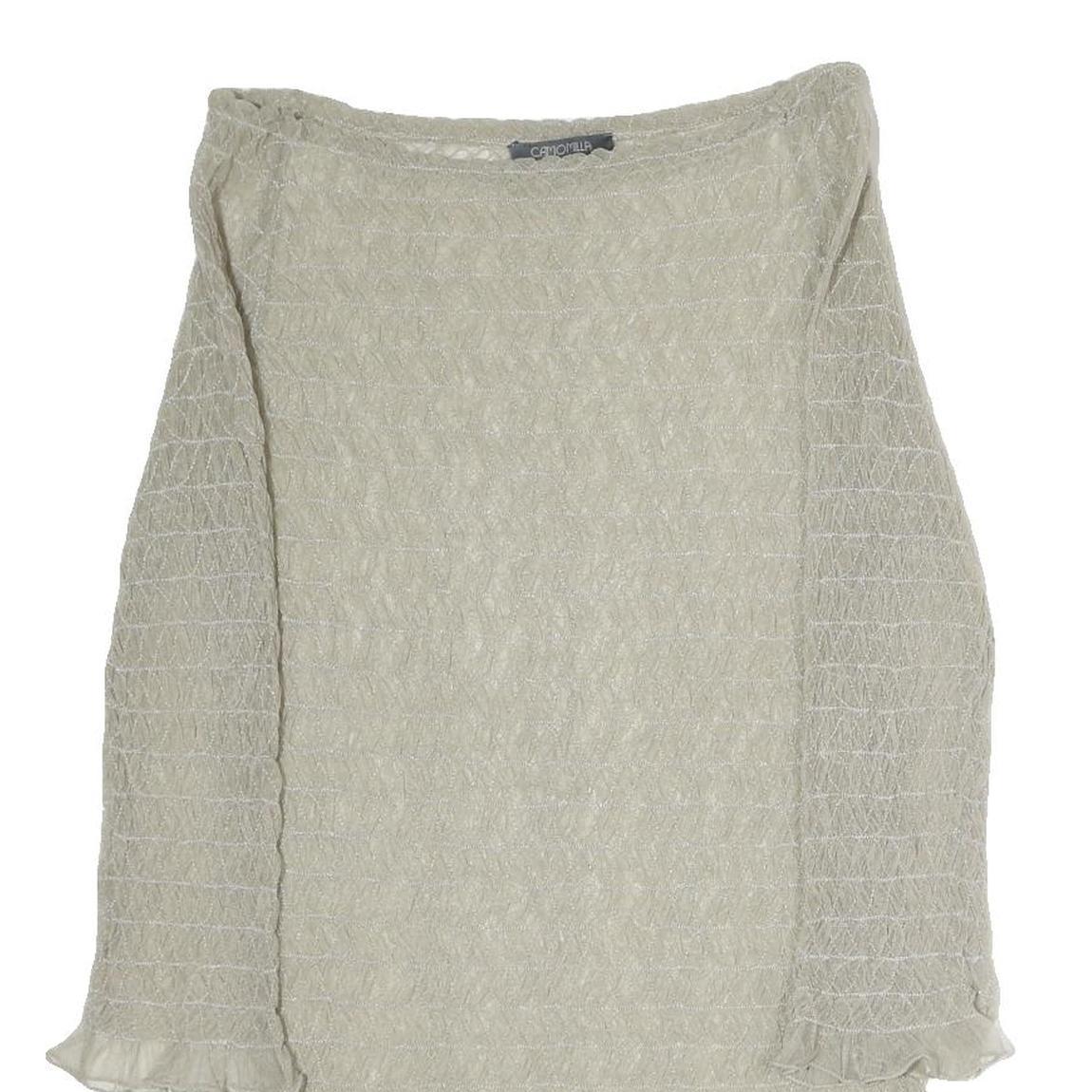 CAMMOMILLA Womens Beige Printed Top 3/4 Sleeve Boat Neck M Sheer Elegant