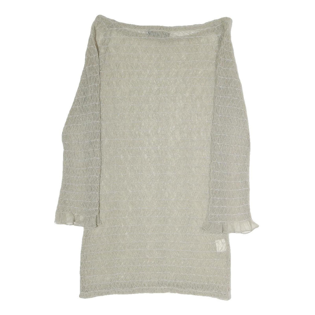 CAMMOMILLA Womens Beige Printed Top 3/4 Sleeve Boat Neck M Sheer Elegant